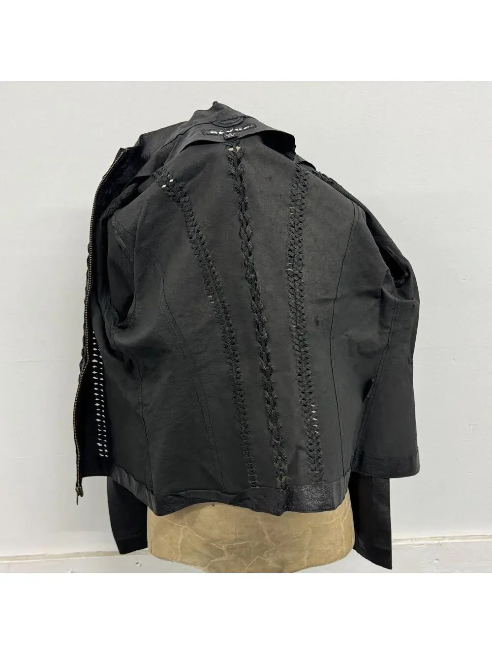 Vintage Black Braided Detail Y2K Avant Garde Leather Jacket - Picture 6 of 8